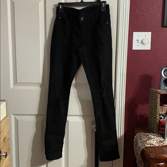 Black Distressed Skinny Jeans - Picture 1 of 2